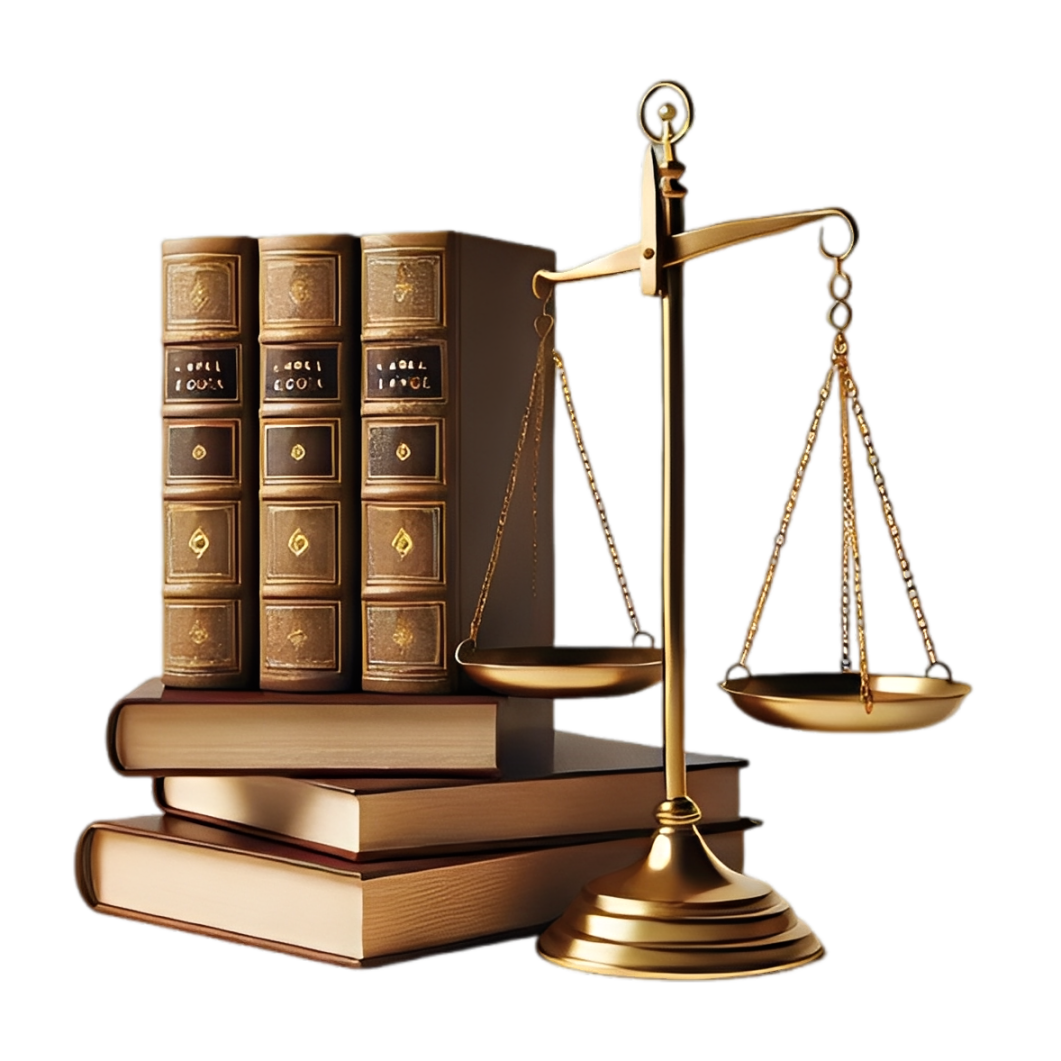 Scales of justice with legal books symbolizing law and fairness.